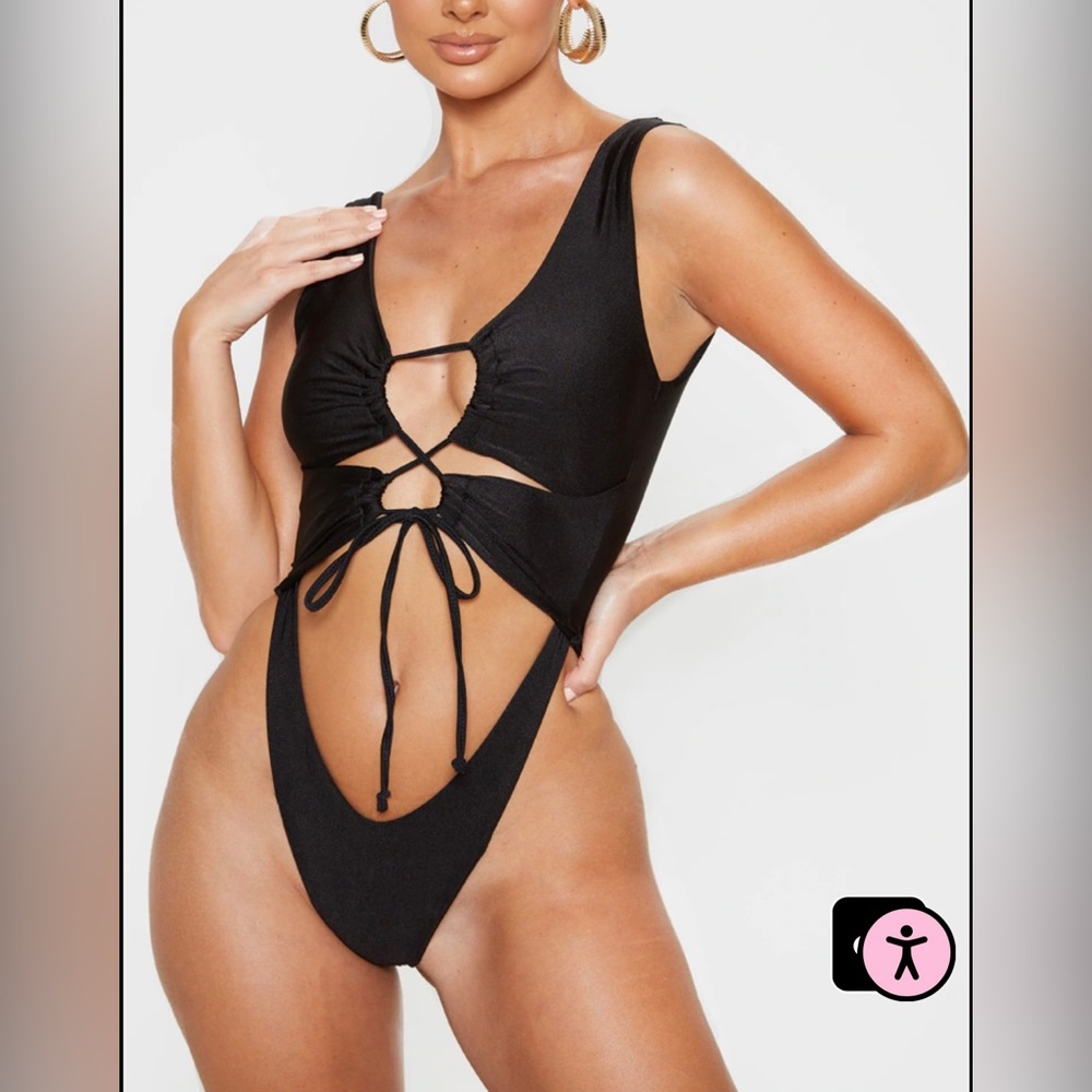 NWT PLT Cut out adjustable string swimsuit black
